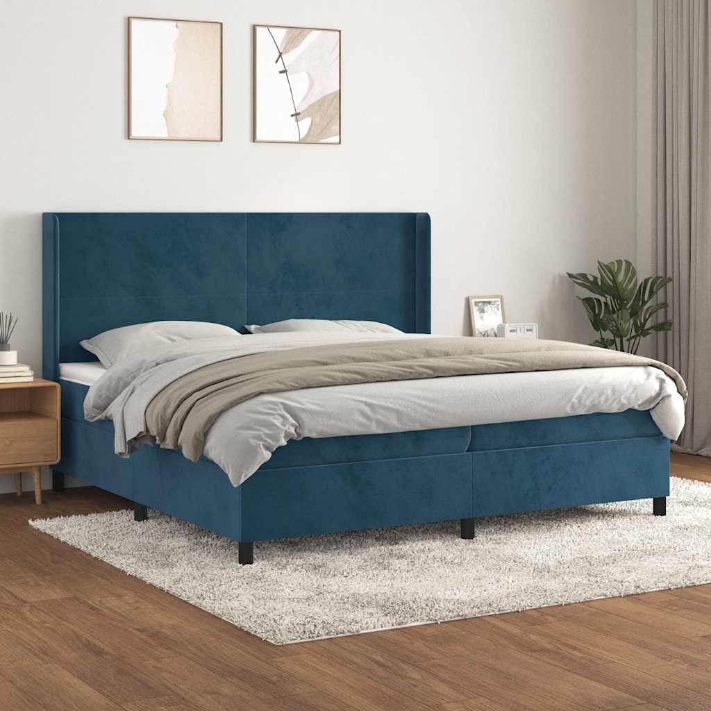 Boxspring met matras fluweel donkerblauw 200x200 cm – afbeelding 1