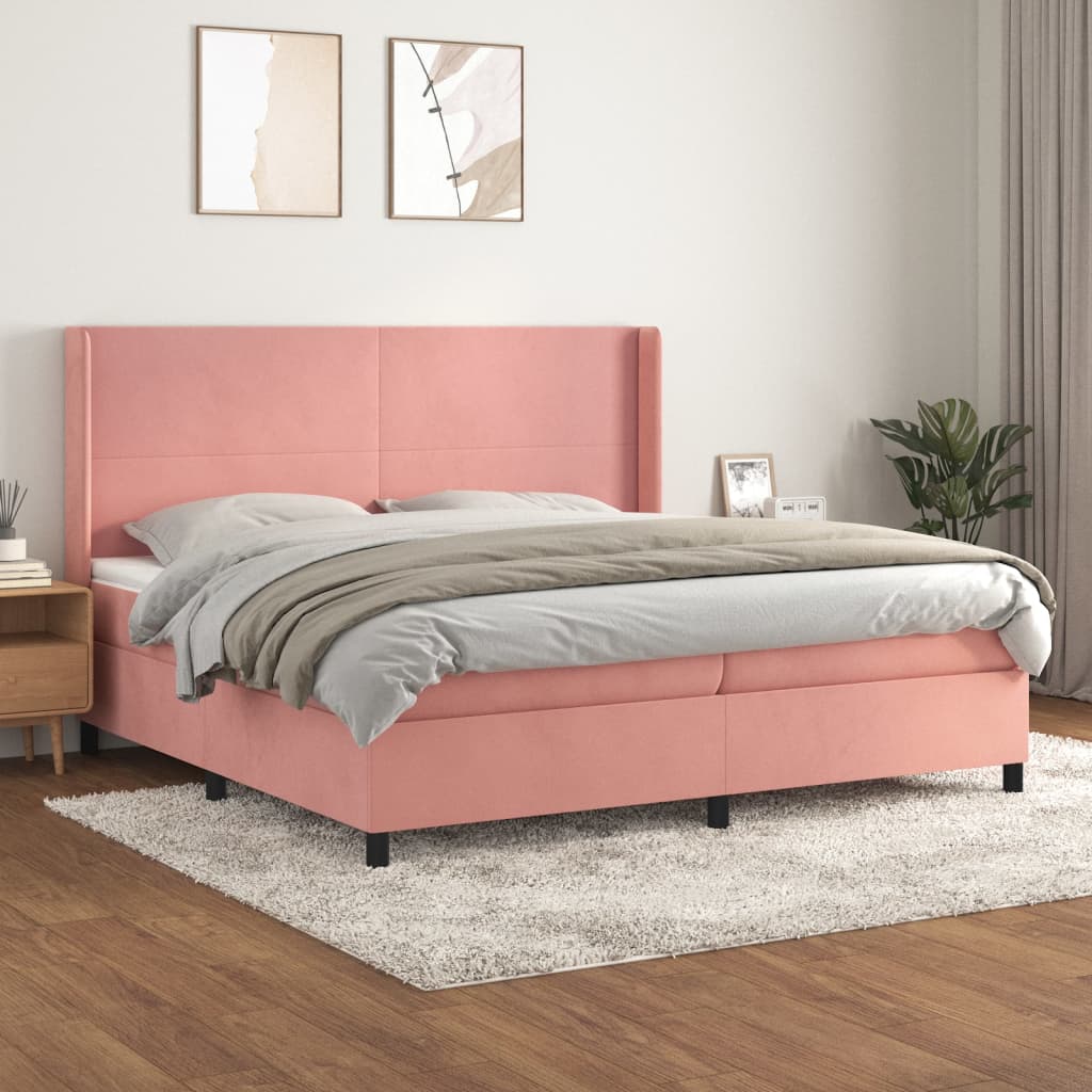 Boxspring met matras fluweel roze 200x200 cm – afbeelding 1