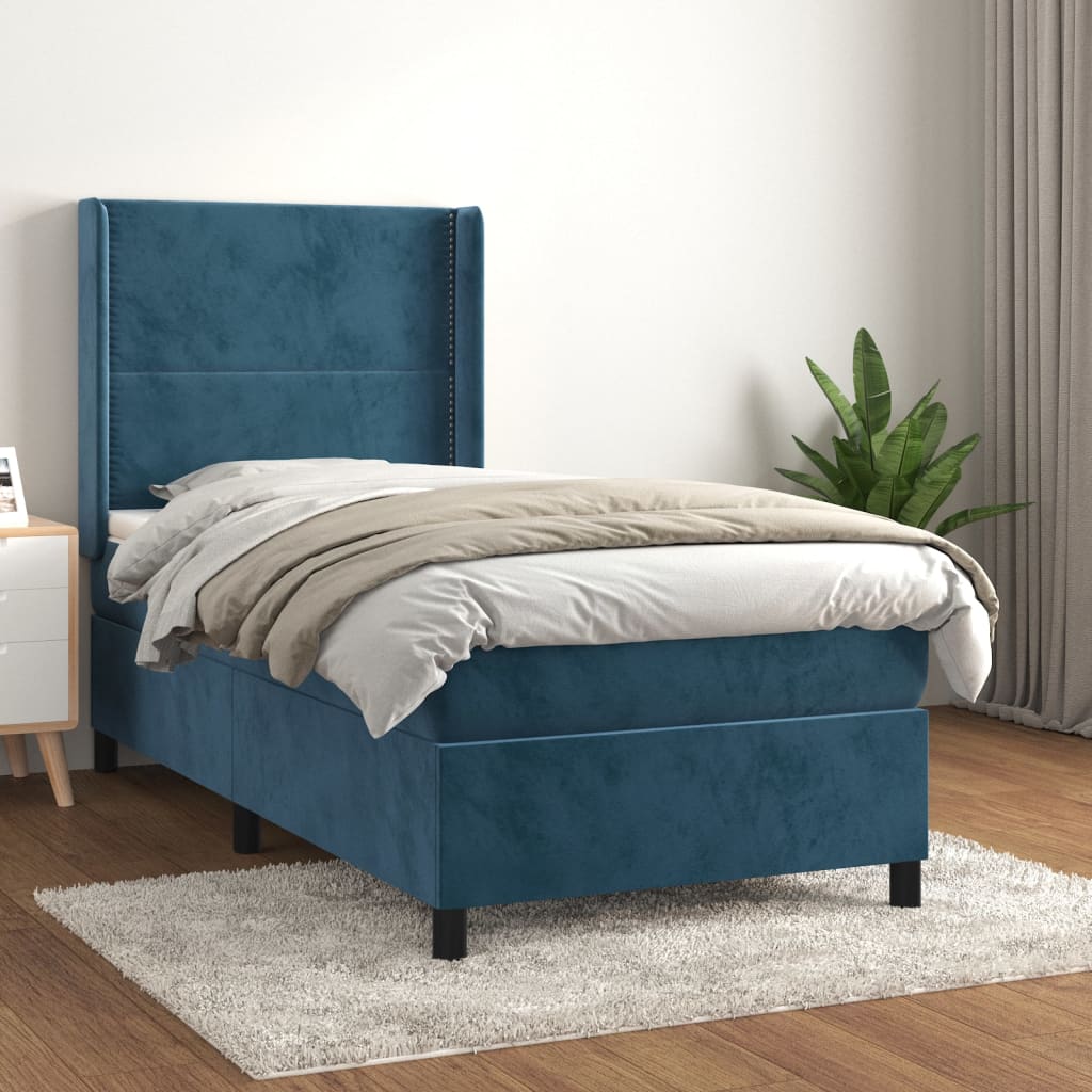Boxspring met matras fluweel donkerblauw 80x200 cm – afbeelding 1