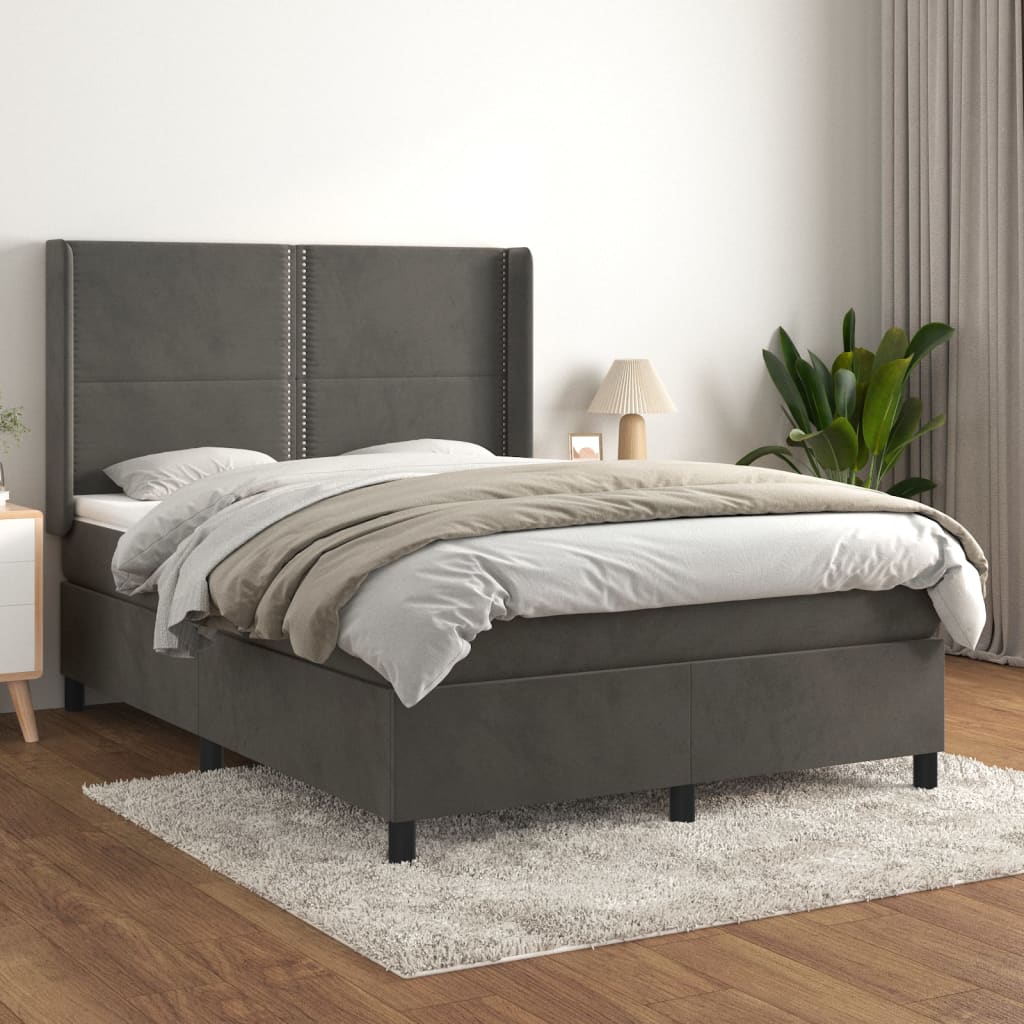 Boxspring met matras fluweel donkergrijs 140x200 cm – afbeelding 1