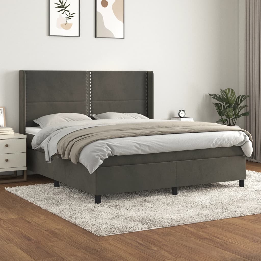 Boxspring met matras fluweel donkergrijs 160x200 cm – afbeelding 1