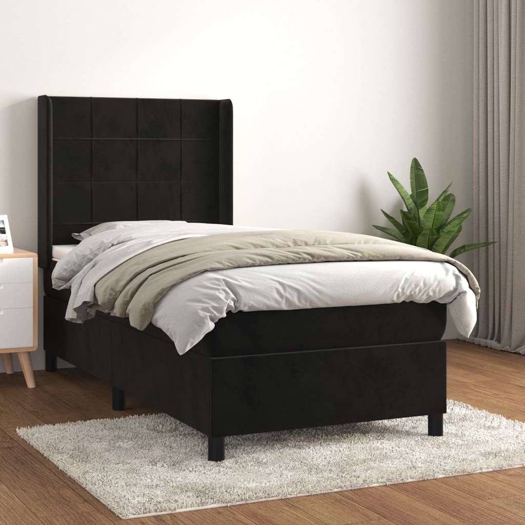 Boxspring met matras fluweel zwart 100x200 cm – afbeelding 1