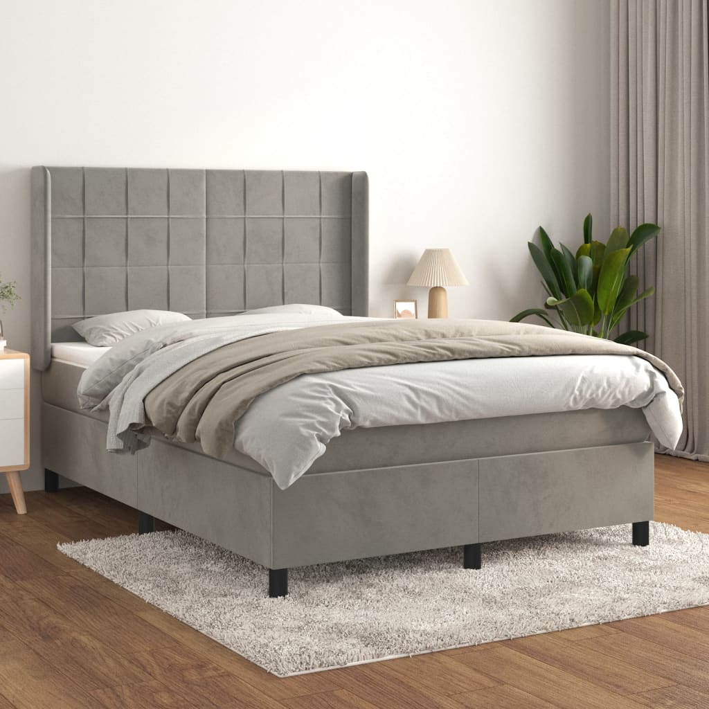 Boxspring met matras fluweel lichtgrijs 140x190 cm – afbeelding 1