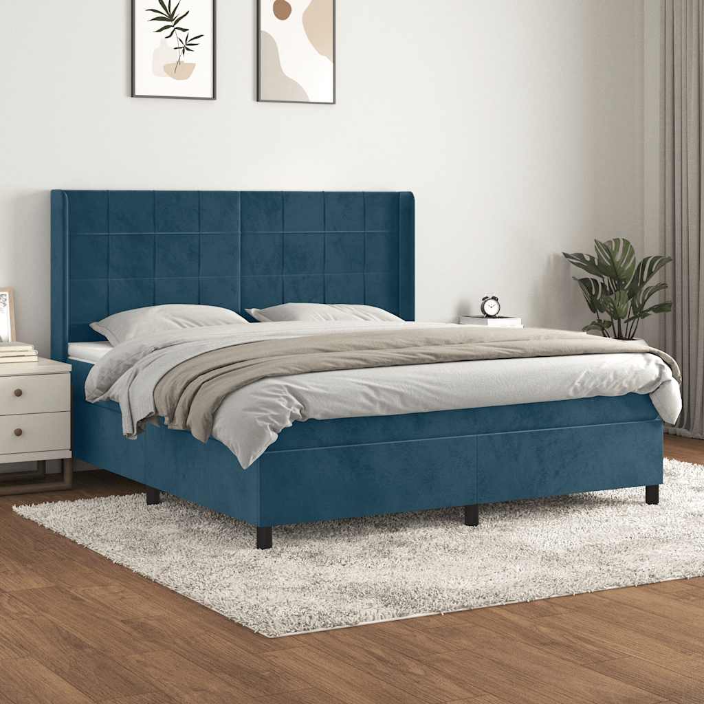 Boxspring met matras fluweel donkerblauw 160x200 cm