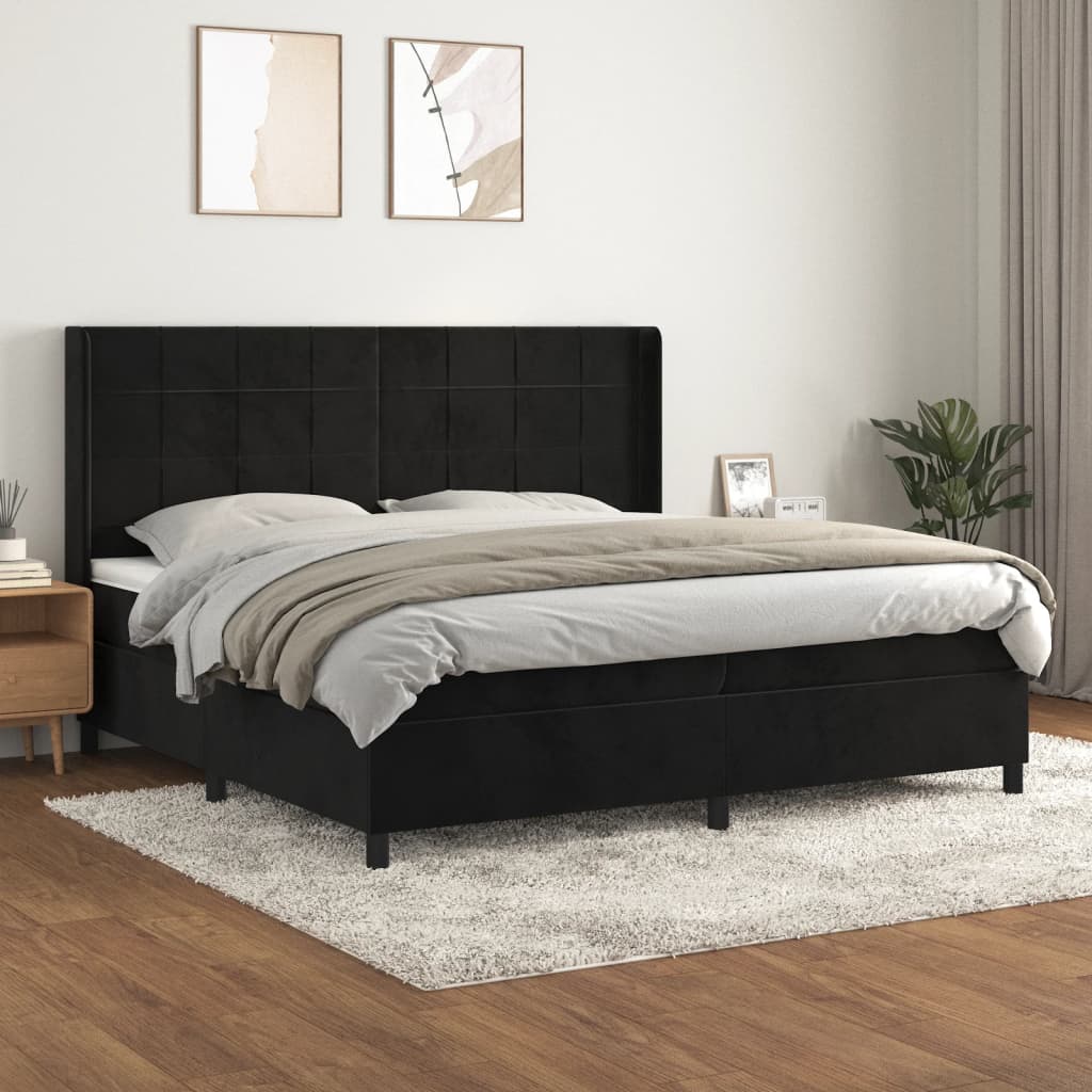 Boxspring met matras fluweel zwart 200x200 cm – afbeelding 1
