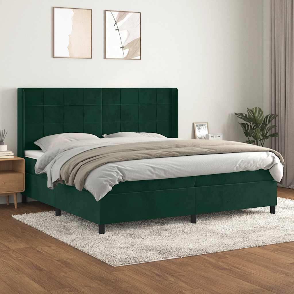 Boxspring met matras fluweel donkergroen 200x200 cm – afbeelding 1