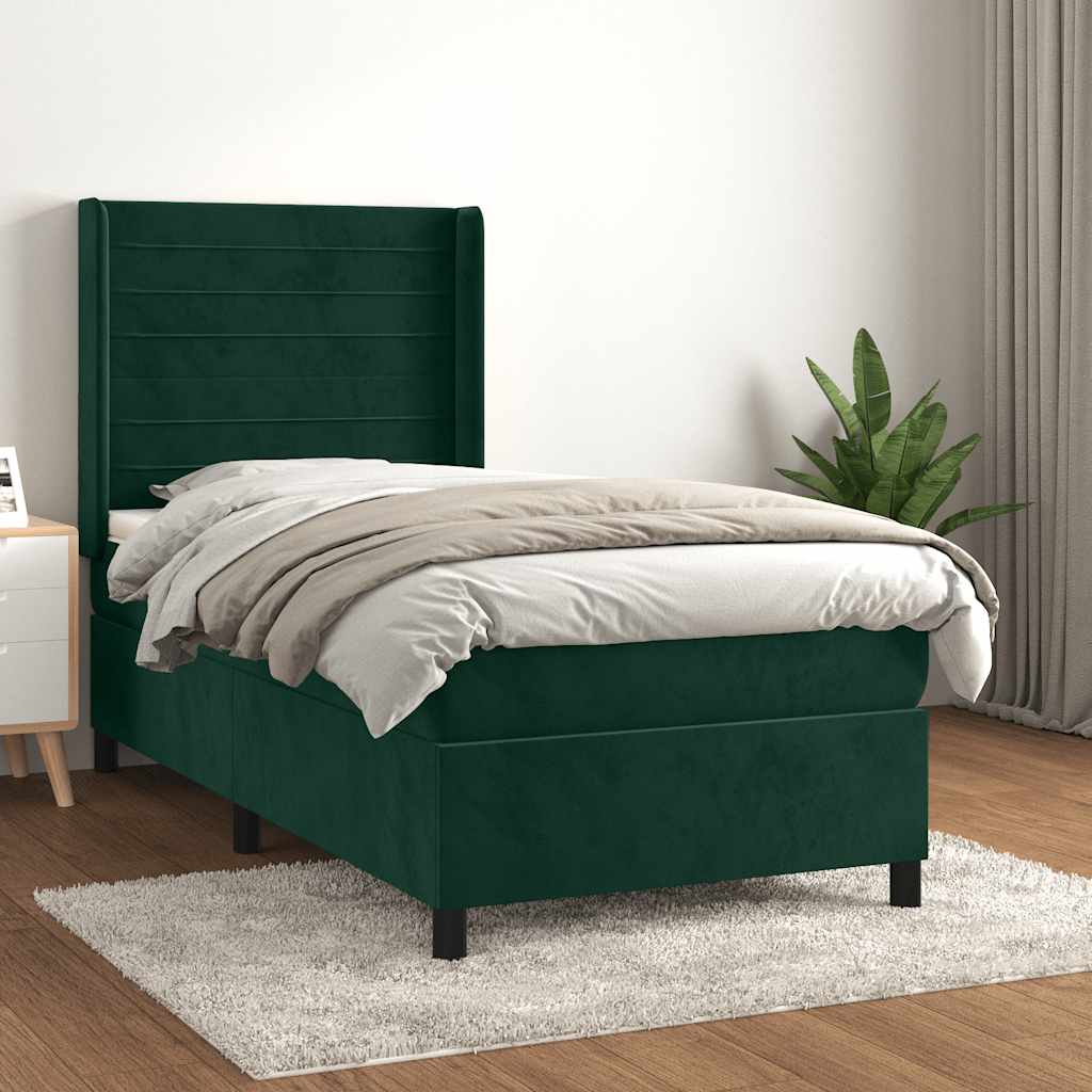 Boxspring met matras fluweel donkergroen 80x200 cm – afbeelding 1