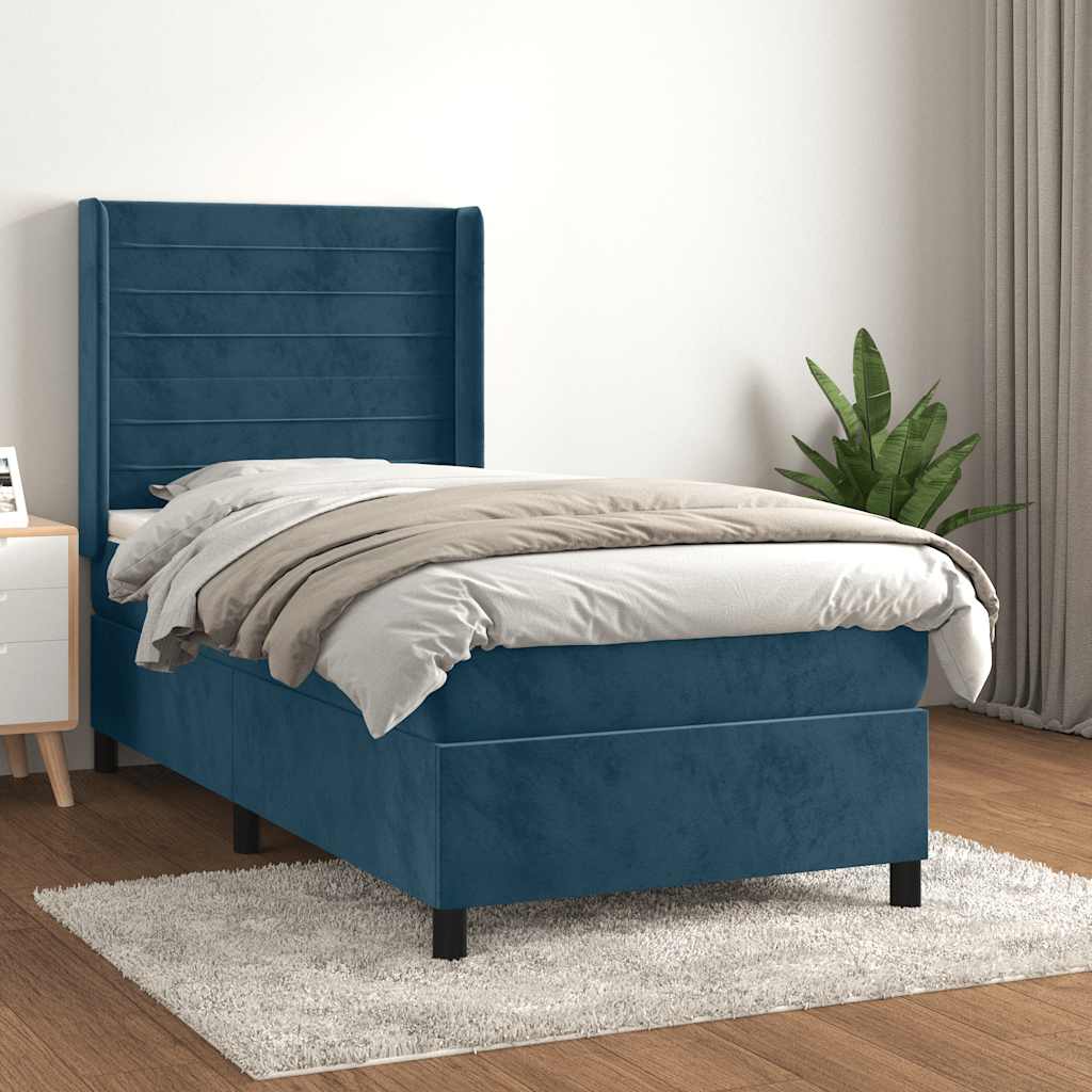 Boxspring met matras fluweel donkerblauw 80x200 cm – afbeelding 1