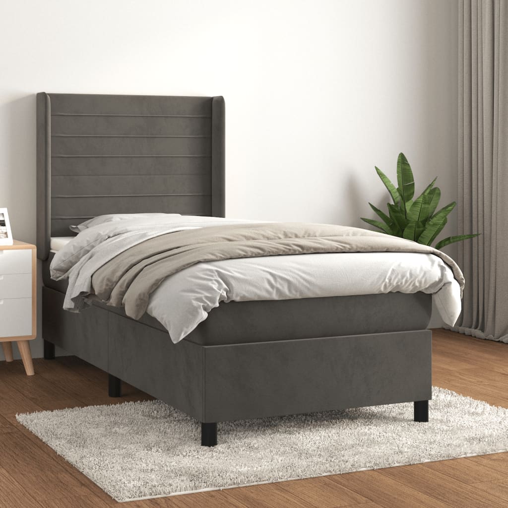 Boxspring met matras fluweel donkergrijs 100x200 cm – afbeelding 1