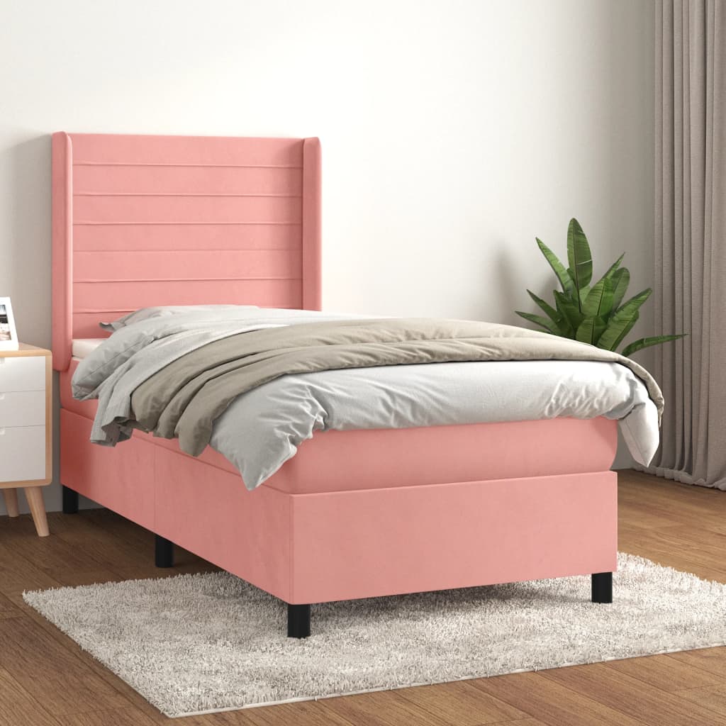 Boxspring met matras fluweel roze 100x200 cm – afbeelding 1