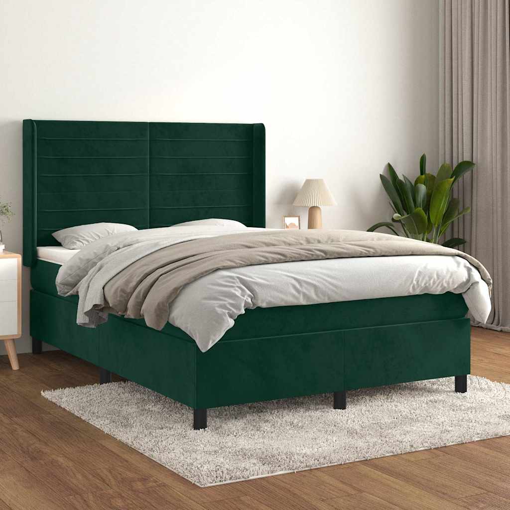 Boxspring met matras fluweel donkergroen 140x200 cm – afbeelding 1