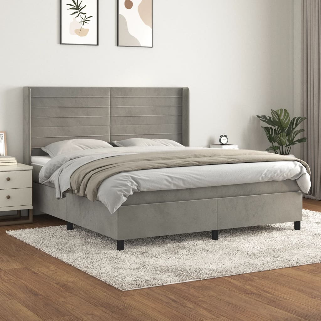 Boxspring met matras fluweel lichtgrijs 160x200 cm – afbeelding 1