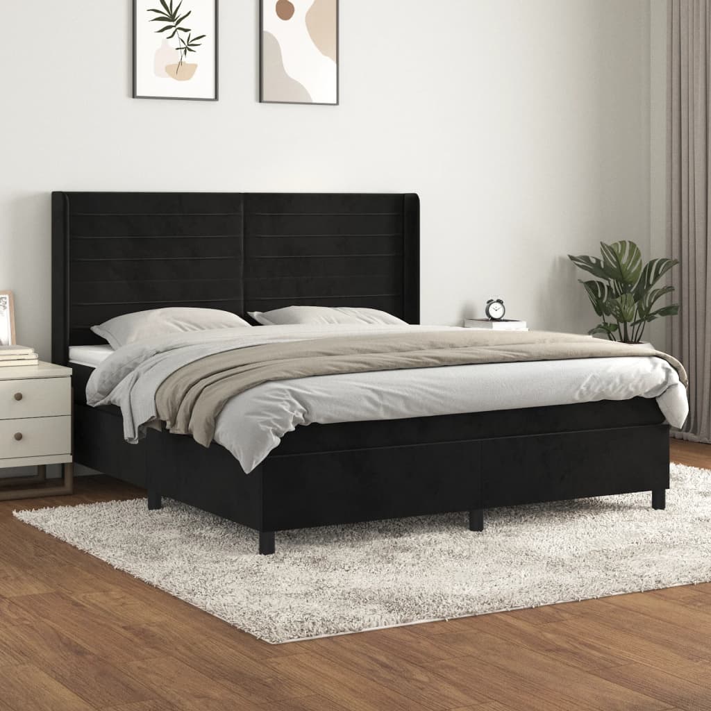 Boxspring met matras fluweel zwart 160x200 cm – afbeelding 1