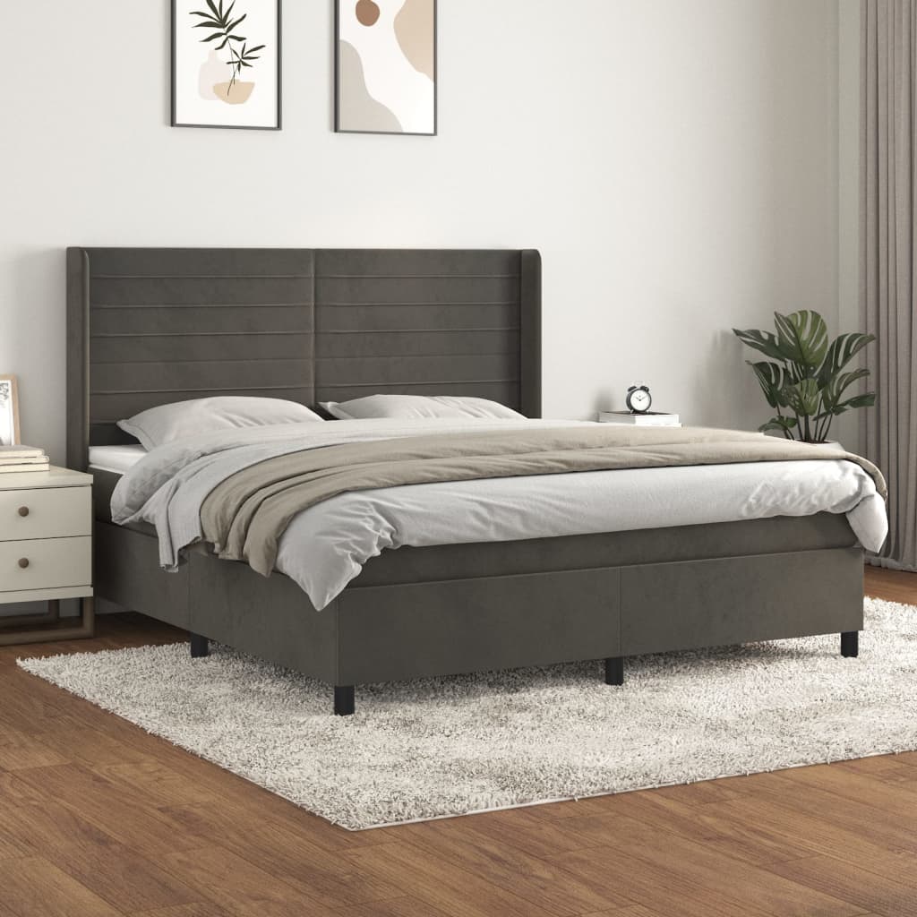 Boxspring met matras fluweel donkergrijs 180x200 cm – afbeelding 1