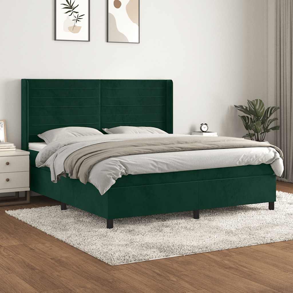 Boxspring met matras fluweel donkergroen 180x200 cm – afbeelding 1