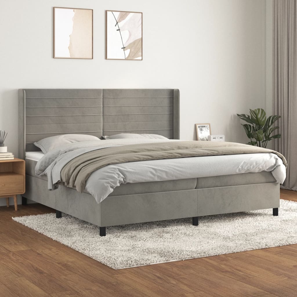 Boxspring met matras fluweel lichtgrijs 200x200 cm – afbeelding 1