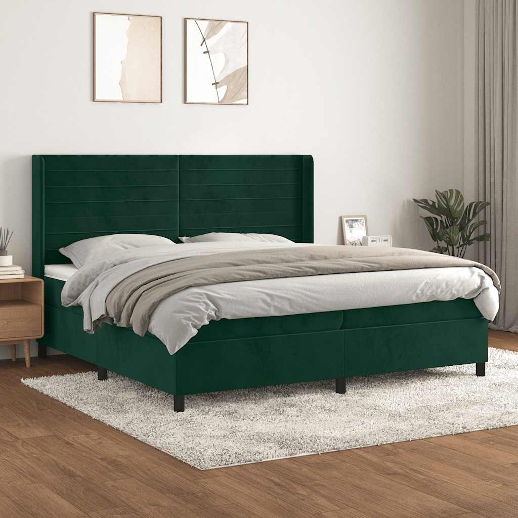 Boxspring met matras fluweel donkergroen 200x200 cm – afbeelding 1