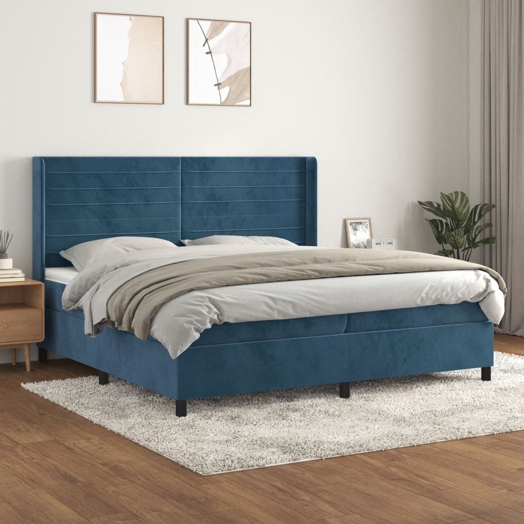 Boxspring met matras fluweel donkerblauw 200x200 cm – afbeelding 1