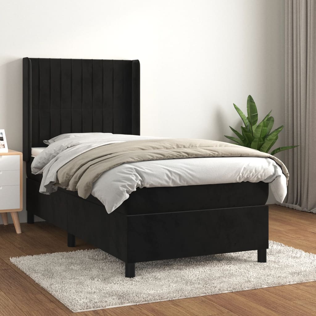 Boxspring met matras fluweel zwart 80x200 cm – afbeelding 1