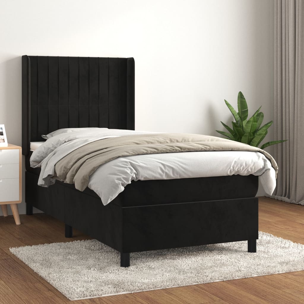Boxspring met matras fluweel zwart 90x200 cm – afbeelding 1