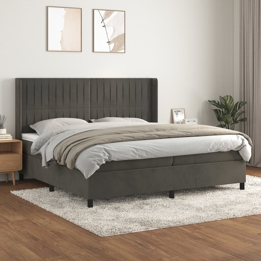 Boxspring met matras fluweel donkergrijs 200x200 cm – afbeelding 1