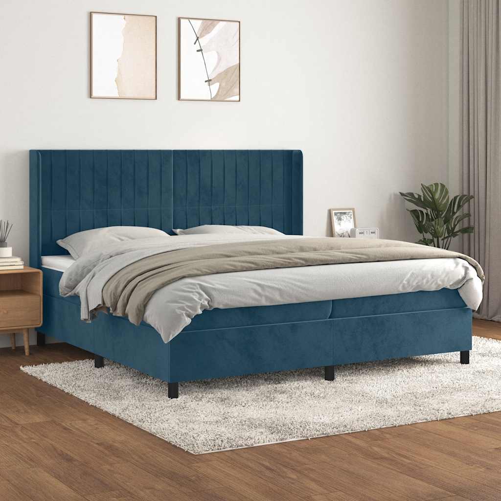 Boxspring met matras fluweel donkerblauw 200x200 cm – afbeelding 1