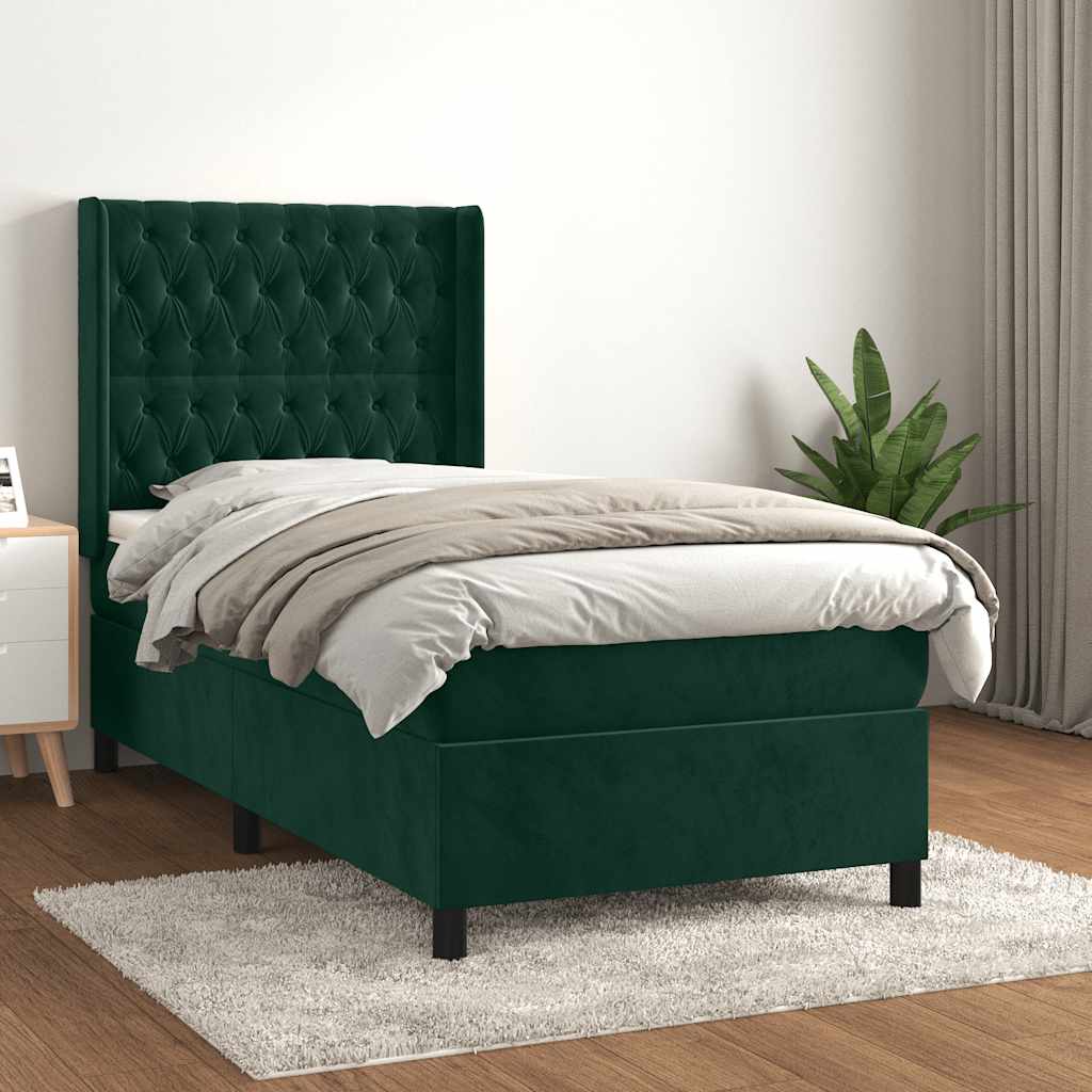 Boxspring met matras fluweel donkergroen 80x200 cm – afbeelding 1