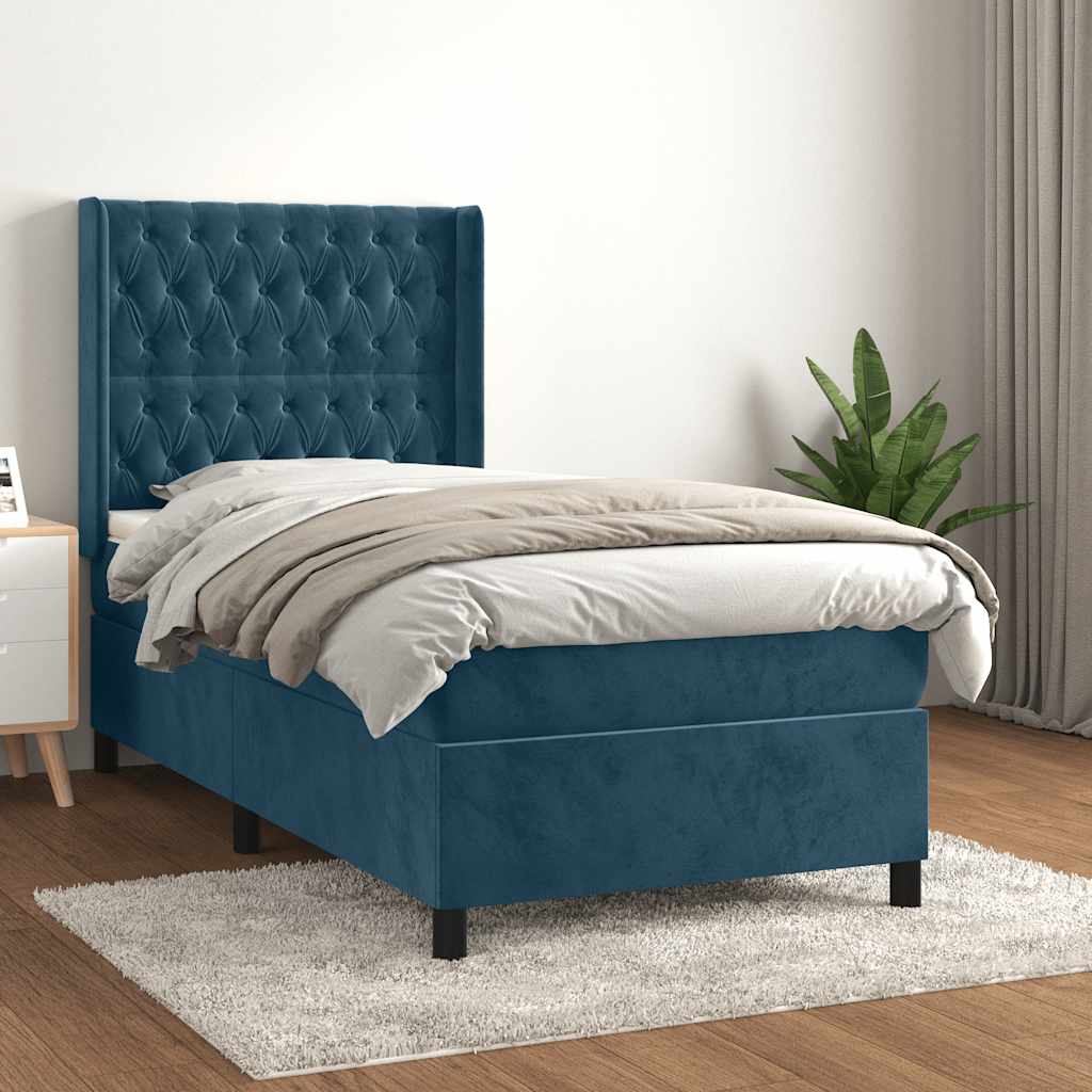Boxspring met matras fluweel donkerblauw 80x200 cm – afbeelding 1
