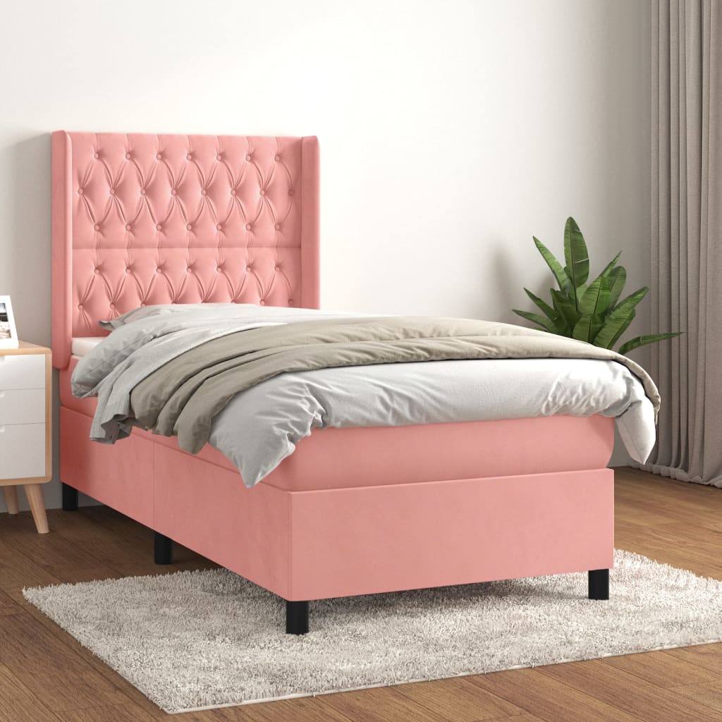 Boxspring met matras fluweel roze 80x200 cm – afbeelding 1