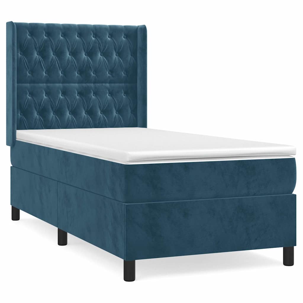 Boxspring met matras fluweel donkerblauw 90x190 cm – afbeelding 2