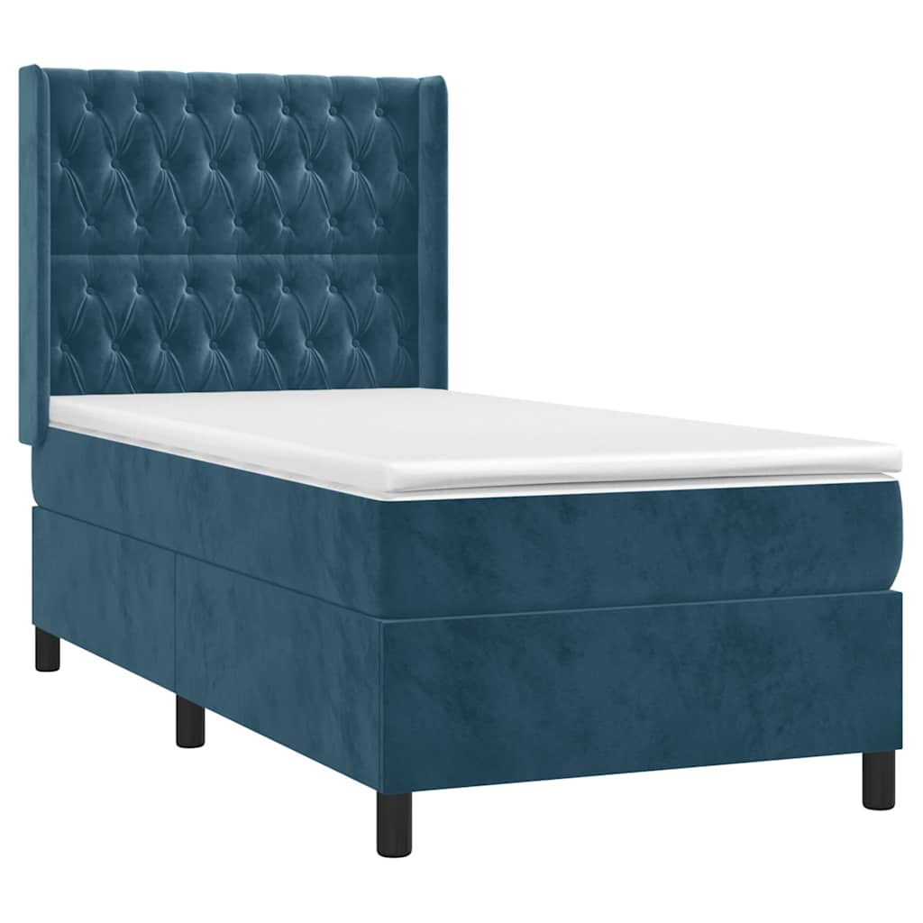 Boxspring met matras fluweel donkerblauw 90x190 cm – afbeelding 3