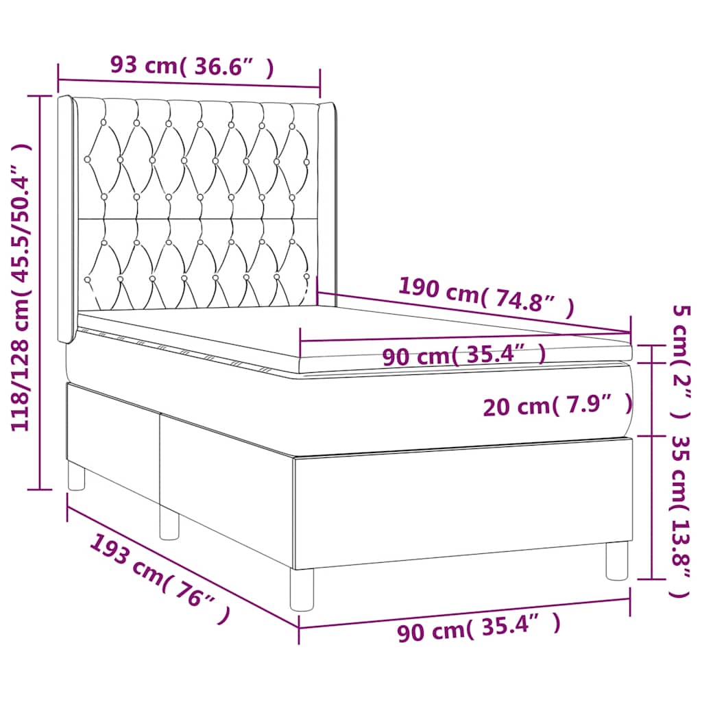 Boxspring met matras fluweel donkerblauw 90x190 cm – afbeelding 8