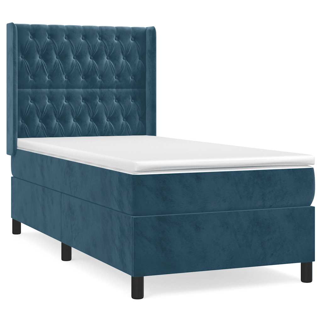 Boxspring met matras fluweel donkerblauw 90x200 cm – afbeelding 2