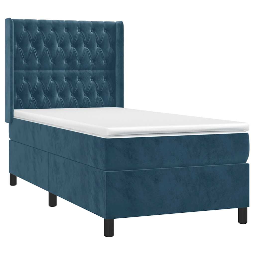 Boxspring met matras fluweel donkerblauw 90x200 cm – afbeelding 3