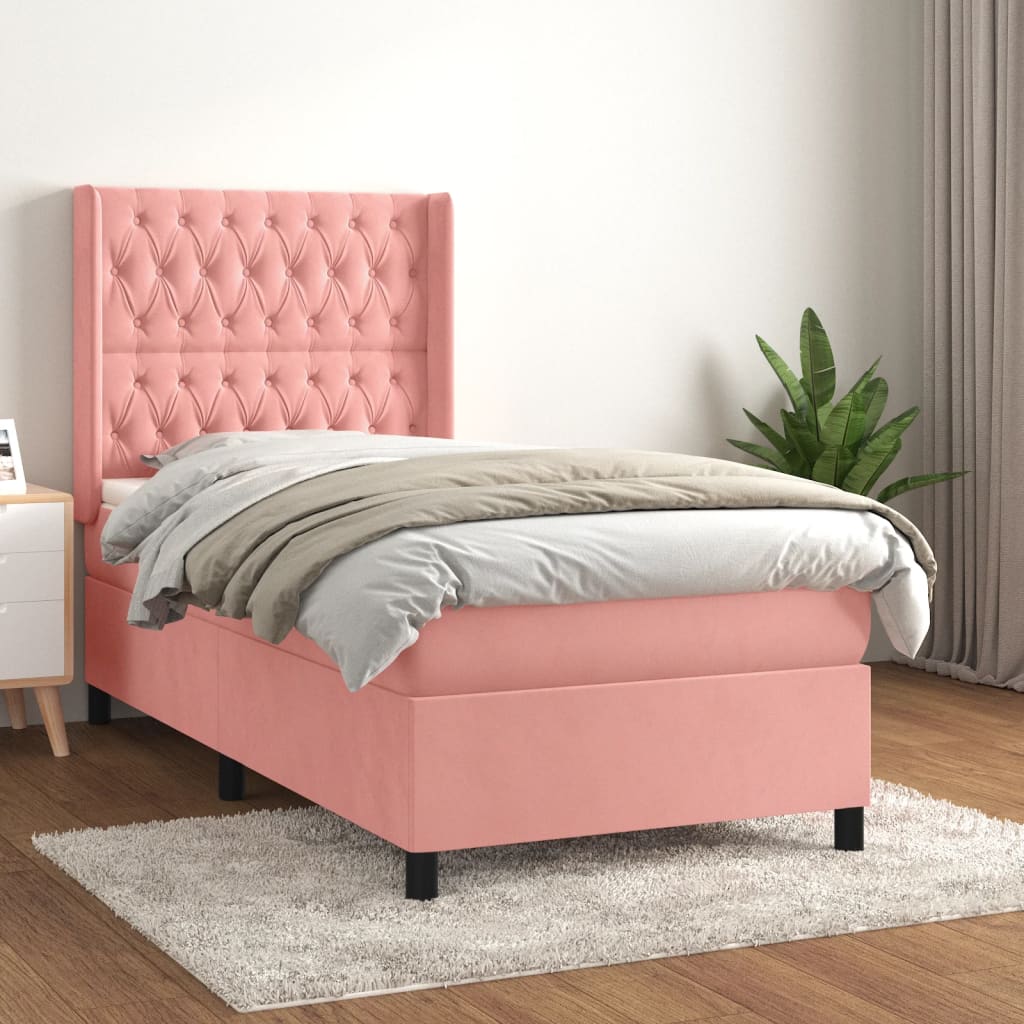Boxspring met matras fluweel roze 100x200 cm – afbeelding 1