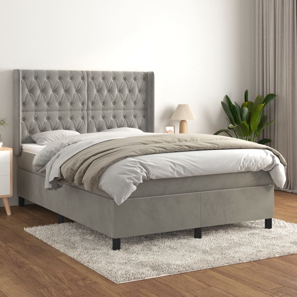 Boxspring met matras fluweel lichtgrijs 140x200 cm – afbeelding 1
