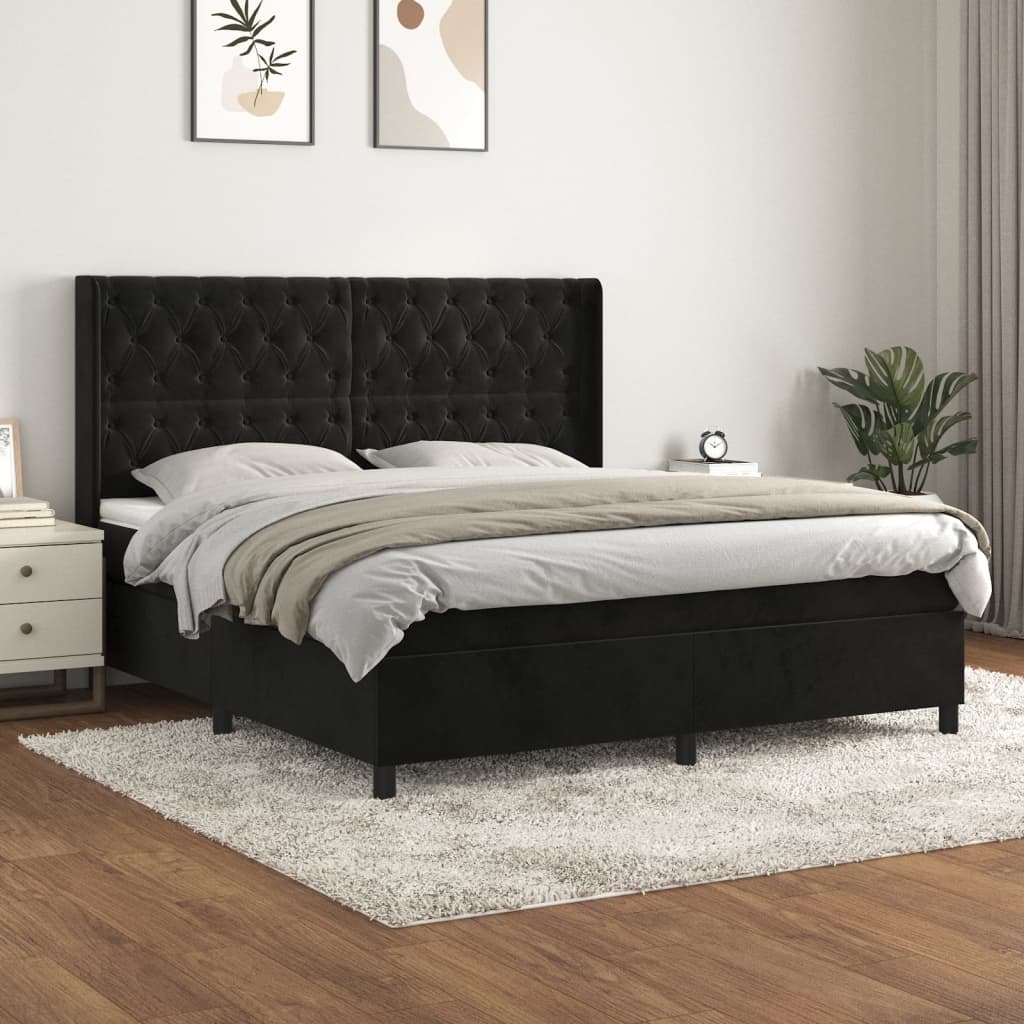 Boxspring met matras fluweel zwart 160x200 cm – afbeelding 1
