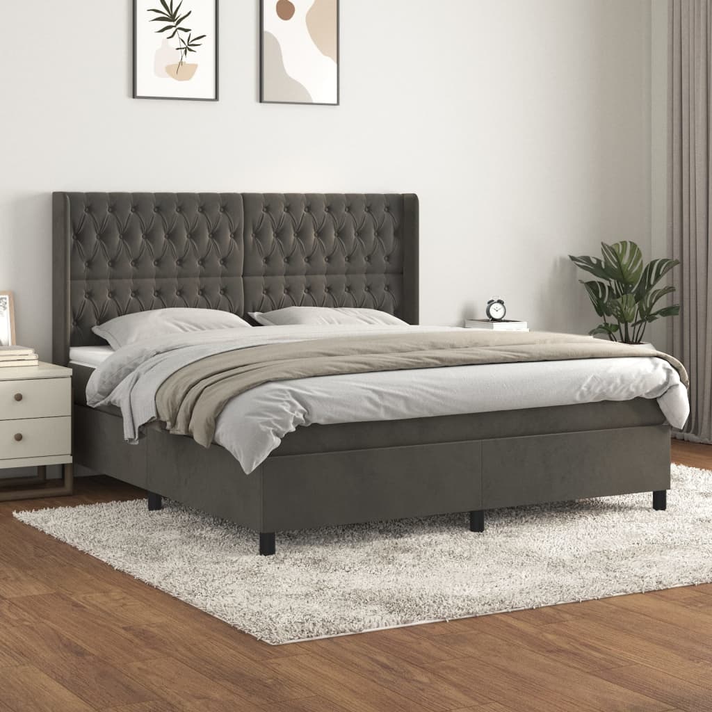 Boxspring met matras fluweel donkergrijs 180x200 cm – afbeelding 1