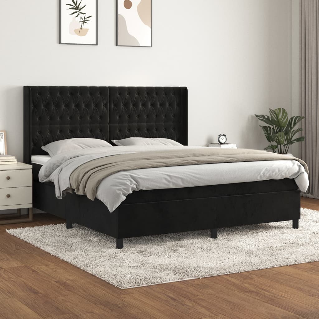 Boxspring met matras fluweel zwart 180x200 cm – afbeelding 1