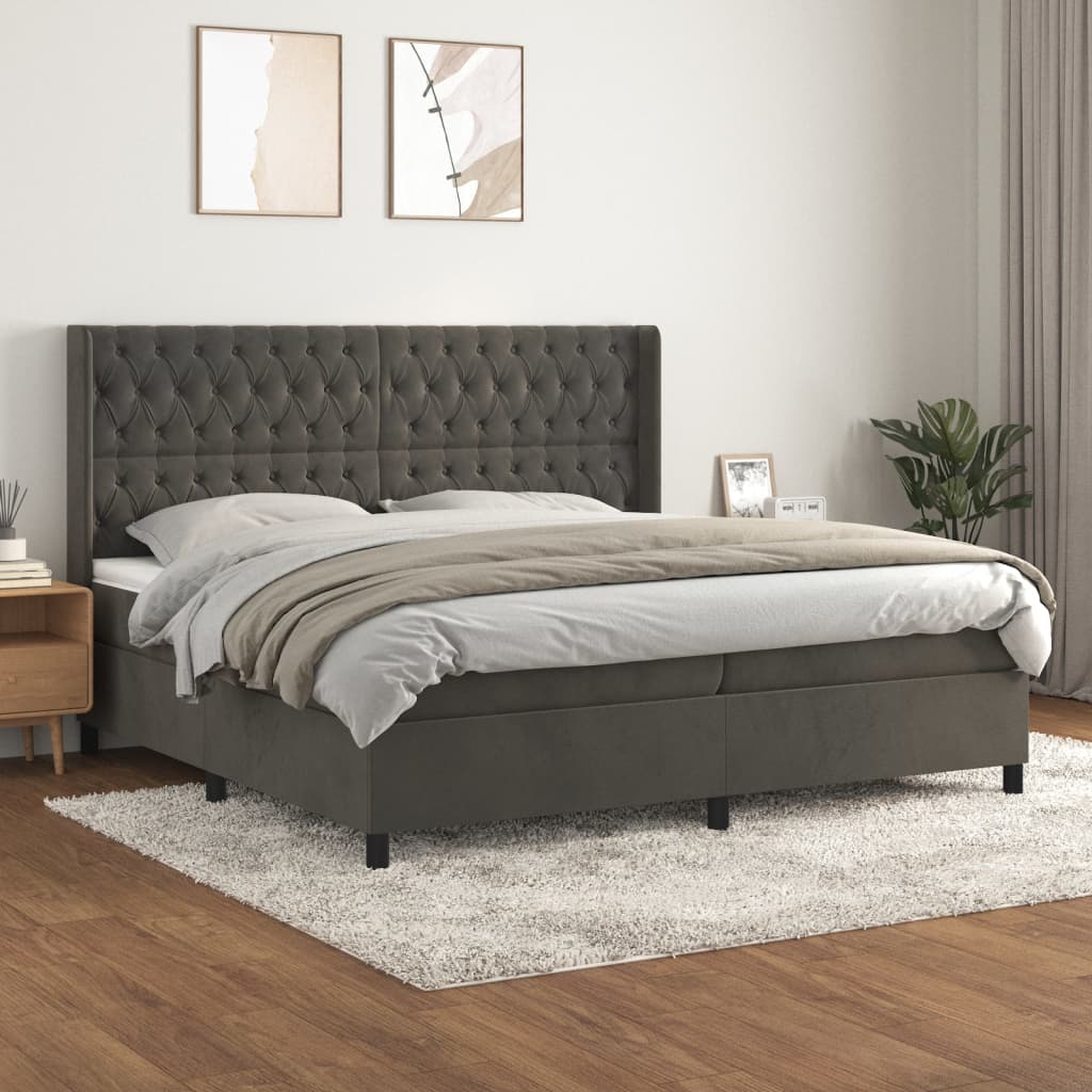 Boxspring met matras fluweel donkergrijs 200x200 cm – afbeelding 1