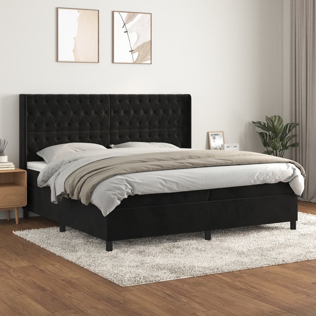 Boxspring met matras fluweel zwart 200x200 cm – afbeelding 1