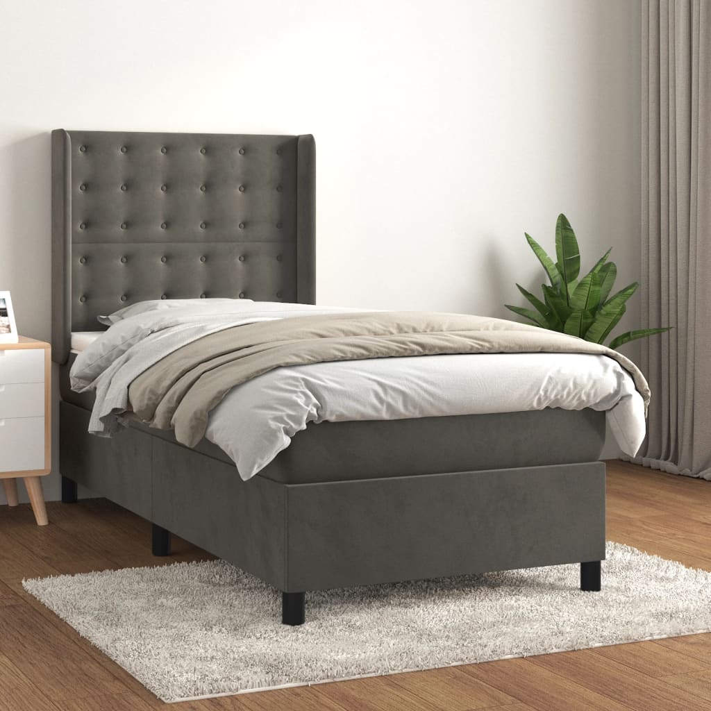 Boxspring met matras fluweel donkergrijs 80x200 cm – afbeelding 1