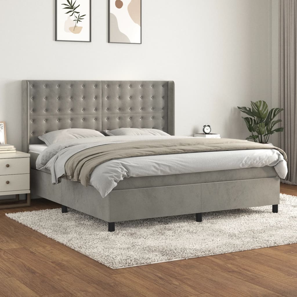 Boxspring met matras fluweel lichtgrijs 180x200 cm – afbeelding 1