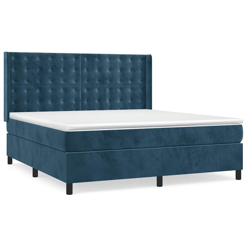 Boxspring met matras fluweel donkerblauw 180x200 cm – afbeelding 2