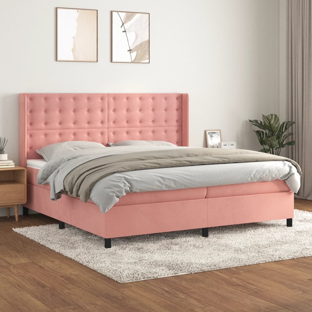 Boxspring met matras fluweel roze 200x200 cm – afbeelding 1