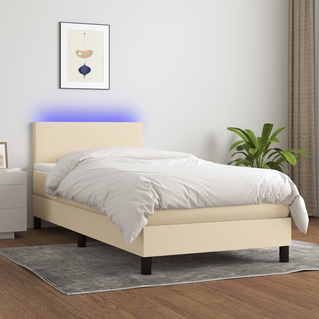 Boxspring met matras en LED stof crèmekleurig 80x200 cm – afbeelding 1