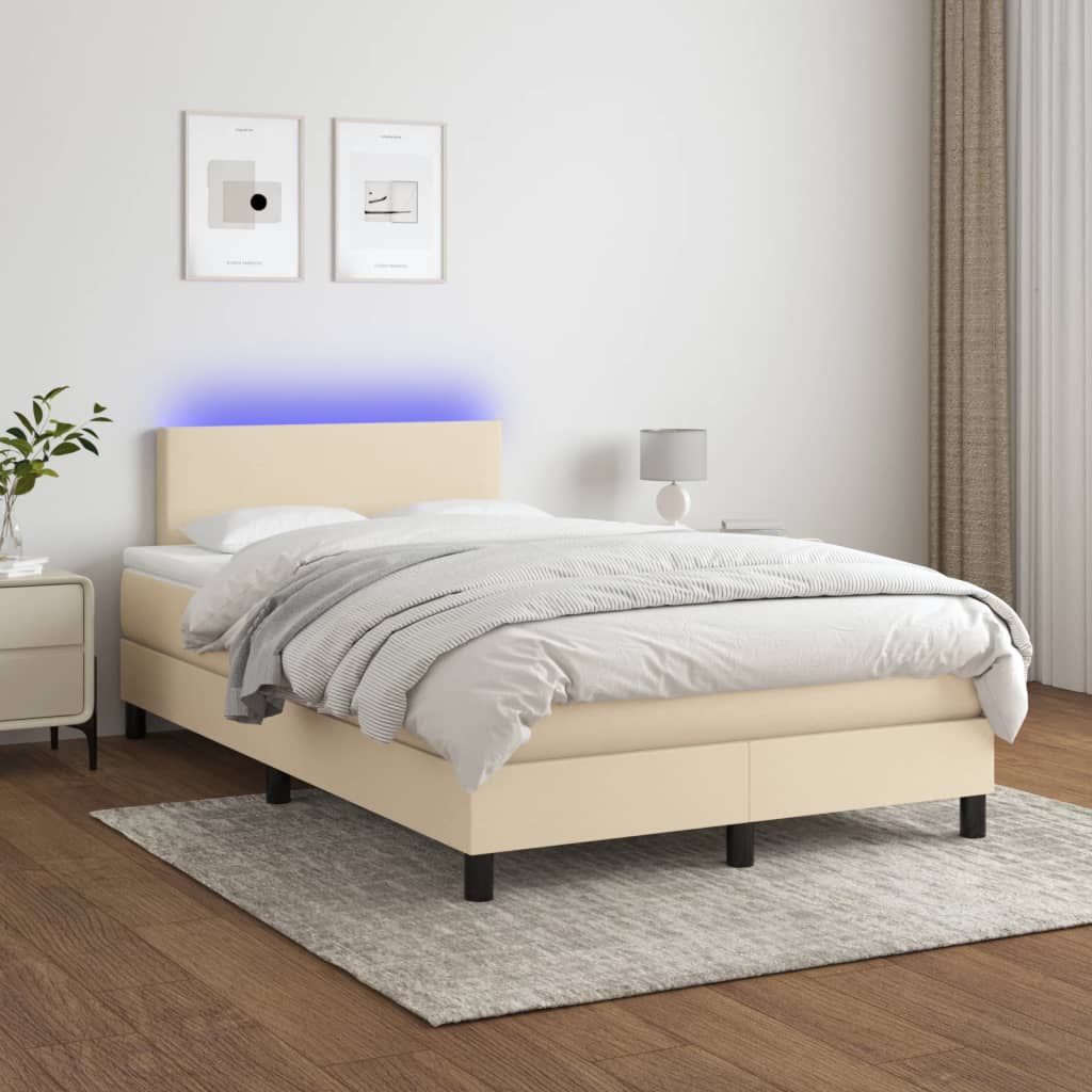 Boxspring met matras en LED stof crèmekleurig 120x200 cm – afbeelding 1