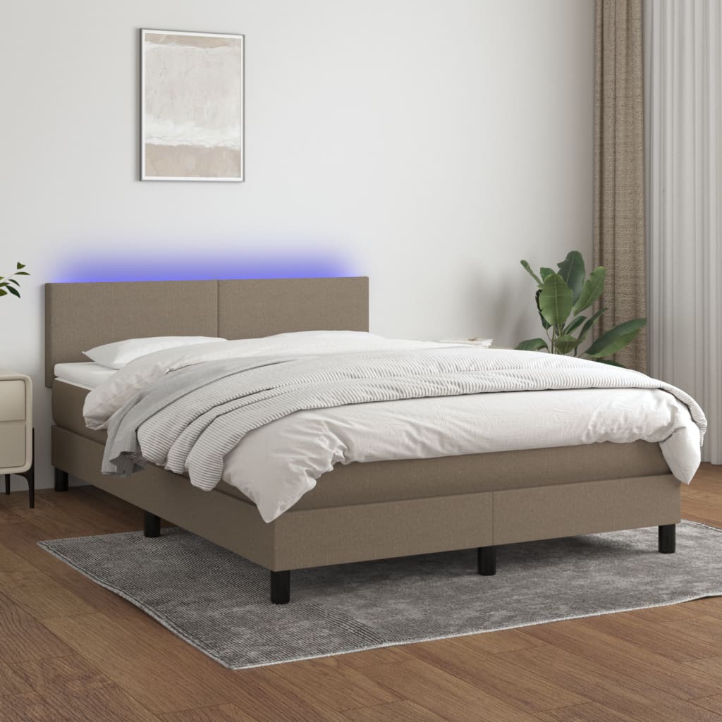 Boxspring met matras en LED stof taupe 140x190 cm – afbeelding 1
