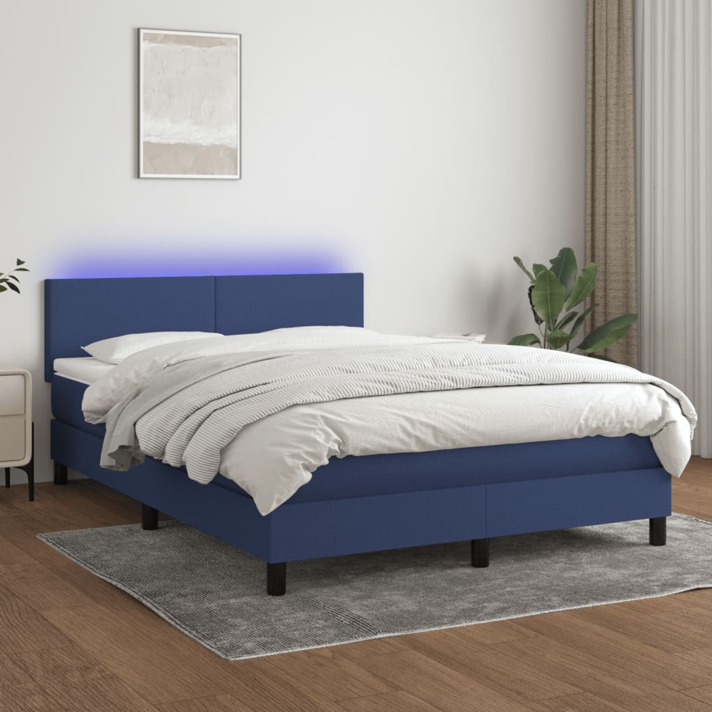 Boxspring met matras en LED stof blauw 140x190 cm – afbeelding 1