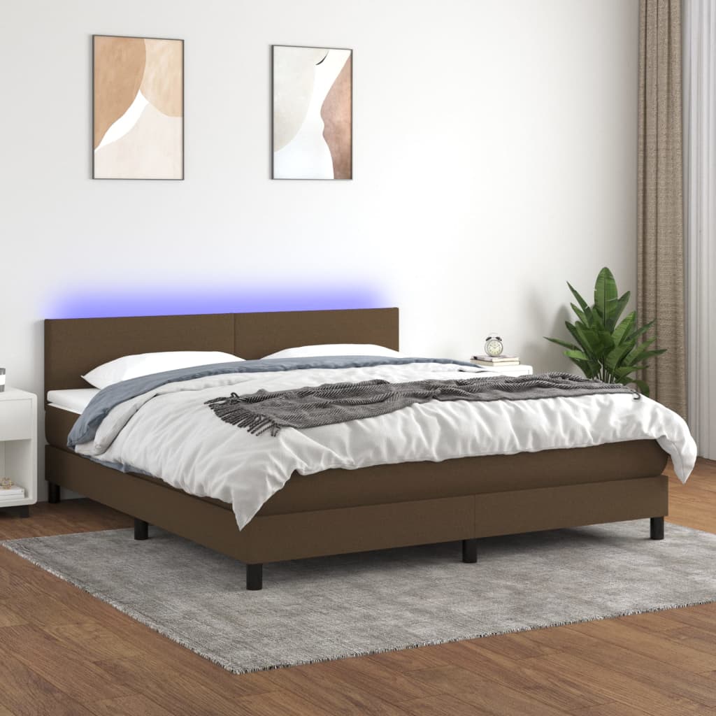 Boxspring met matras en LED stof donkerbruin 180x200 cm – afbeelding 1